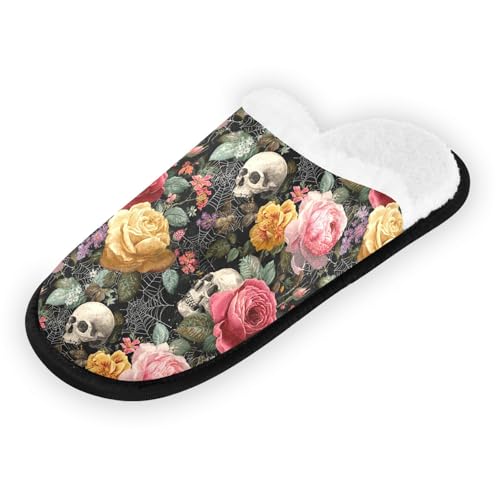 Skull Spiders Pink Slippers For Women Men Soft Memory Foam Non-Slip Halloween Winter Indoor House Shoes Travel Slipper2