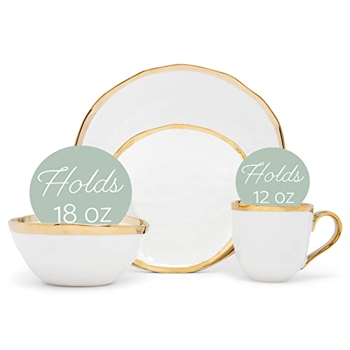 Elanze Designs 16-Piece Metallic Bubble Porcelain Ceramic Dinnerware Set - Service For 4, White Gold #TOP3