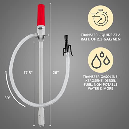 Image of DEWAY Fuel Transfer Pump, Auto Stop, Battery Powered, Gray, Large | No Heavy Lifting, Hands-Free Use, Extra-Long Reach, Fluid Transfer Pump, Gas Can Pump, For Generators, Mowers, ATVs & RVs