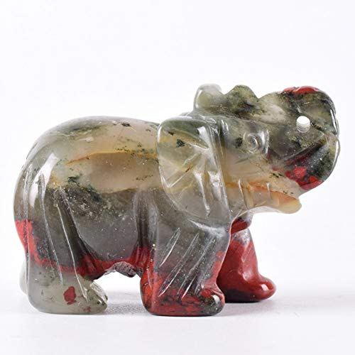 MKYXLN Elephant Figurine Natural Blooded Stone Mini Wild Animal Statue Handmade Craft 2