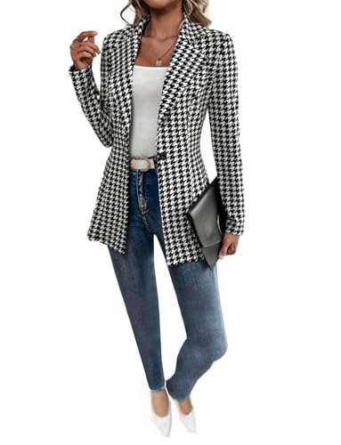 Blazer pied-de-poule femme veste costume revers échancré chic