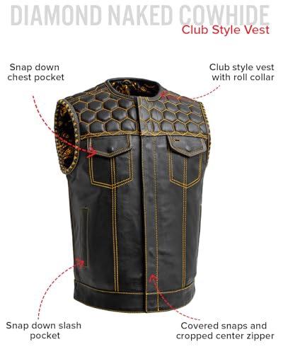First Mfg Co Hornet Men's Motorcycle Premium Vest, Beehive Stitch, Rolled Collar, Conceal Carry Pocket, Honeycomb Quilted Top2