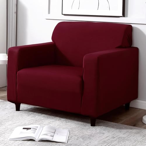 Image of HOKIPO 140 GSM Sofa Cover 5 Seater Elastic Stretchable Sofa Slipcover Protector, Maroon (NEW-AR-4277-E4*2 + AR-4279-E4)