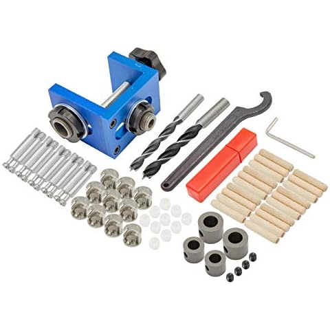 Evwoge Woodworking Drilling Locator Tool Kit Aluminum Alloy Pocket Hole Jig Kit System Drill 8mm/15mm Hole Cover