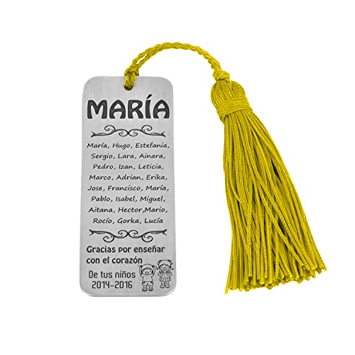 Marque-page en argent sterling avec noms d'élèves pour cadeau d'enseignant