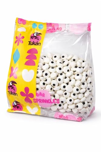 TUKÁN-Sprinkles Decorativos Halloween 450 g- Topping ojos para Tartas, Cupcakes, GalletAs y Postres- Confeti de Azúcar en Bolsa Grande. (Ojos Halloween blanco/Negro)