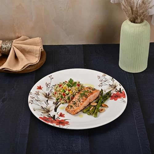 Image of Golden Fish 24 Pieces Premium Dinner Set for 6 People | 6 Full Plates, 6 Quarter Plates, 6 Veg Bowls, 2 Donga, 2 Serving Spoon & 2 Pickle Bowls | Complete Dining Set for Family, Guests & Festive Use