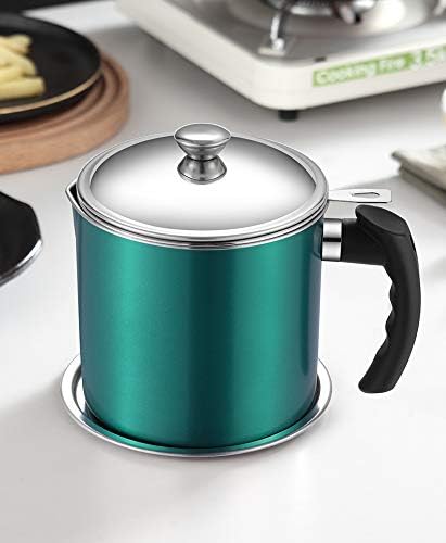 Miniatura 9 de Contenedor de grasa con filtro de malla fina olla tanque de almacenamiento de aceite de cocina (1.8 L plateado)