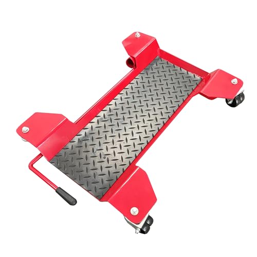 M2S Motorcycle Centre Stand Dolly, 350 kg Capacity, Red Steel with Diamond Plate Surface