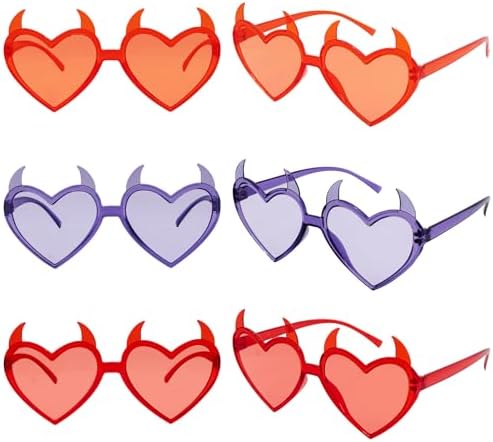 Halloween Glasses for Kids Halloween Party Favors Supplies 6PCS Bulk Red Orange Purple Devil Horn Heart Shaped Sunglasses Set Accessories Eyewear Halloween Goodie Bag Fillers Stuffers Gifts Prizes