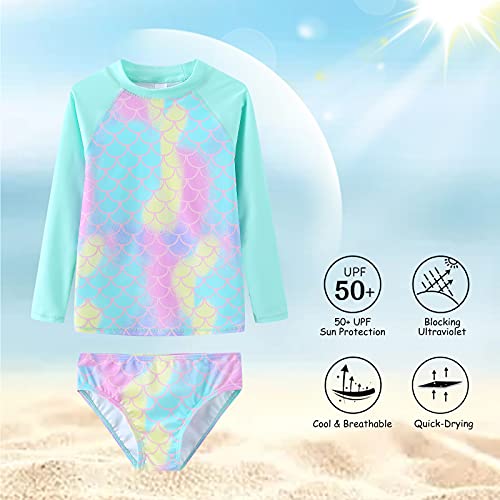 Image of Aisyee Girls Long Sleeve Rash Guard Set Two Piece Swimsuits Tie Dye Bathing Suits for Kids UPF 50+ Swim Shirts