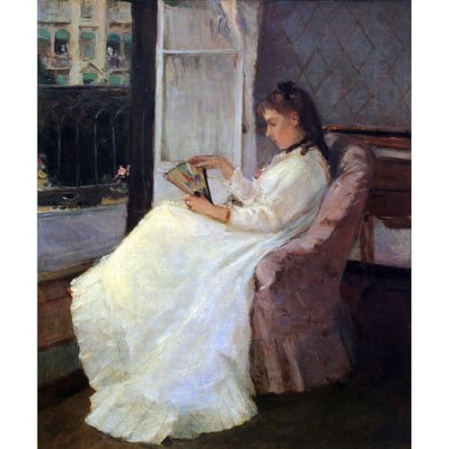 Poster La sœur de l'artiste à une fenêtre par Morisot 76,2x101,6 cm habillage grand mur