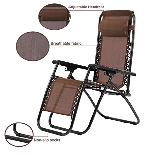 Fdw Set Of 2 Zero Gravity Chairs Lounge Patio Chairs Outdoor Yard Beach (Brown) #TOP5