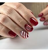 ORZOLATENT Christmas Press-On Nails – 24 Short Square Nails, 12 Sizes, Glossy Gel, Festive Red, S...