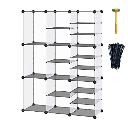 DINMO Cubes Storage Organizer, 6 Tier 18 Cubes, DIY Modular Storage for Book, Shoe, Closet, Toys, with Hammer, 37.4 x 12.4 x 49.1 inches
