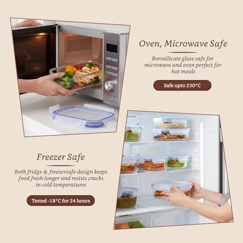 Image of Amazon Brand - Solimo Glass Food Storage Container Set, Round & Rectangular - Pack of 7, Airtight & Leakproof, Microwave & Freezer Safe, Transparent