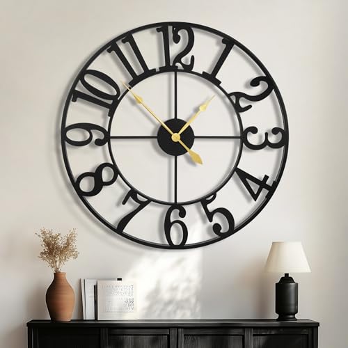 HAITANG Große Wanduhr im Vintage-Stil, rund, Metall, Nearly geräuschlos, Fast Nicht tickend, batteriebetrieben, 40cm,47cm,60 cm, römische Ziffern, Uhren für Wohnzimmer, Schlafzimmer, Küchendekoration