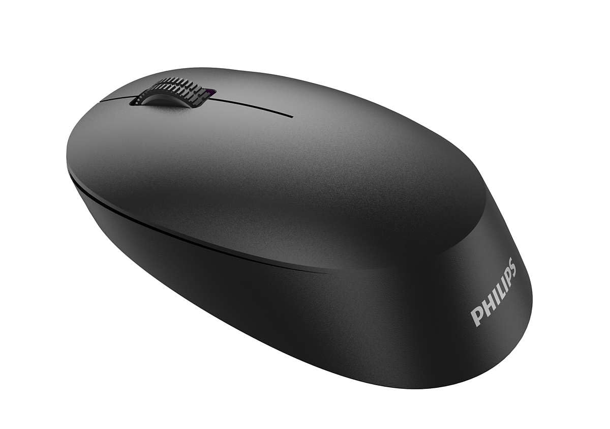 Philips SPK7307B Mouse wireless - 1600 DPI, 2.4 GHz, 3 pulsanti, sensore ottico, ergonomia per destri e destri, colore nero