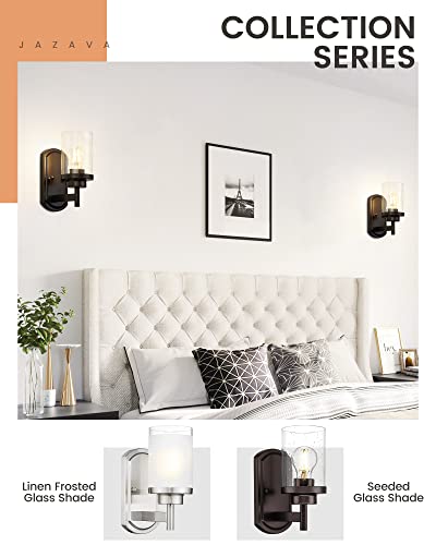 Jazava Bath Vanity Light Fixture Set Of 2, Wall Mounted Sconce Indoor Farmhouse Bathroom Light Fixtures, Open Bottom With Oil Rubbed Bronze And Clear Seeded Glass #TOP5