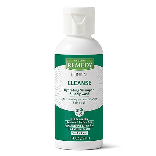 Medline Remedy Clinical Hydrating Shampoo & Body Wash (2 fl oz), 96 Count, Vanilla Scent, Cleanser, No-Rinse, Adults, Kids, Shower Or Bedside, Dimethicone, Sulfate Free