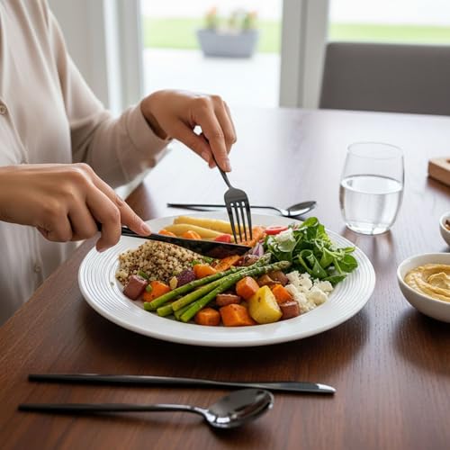 Image of 4 Pcs Black Slim Handle Stainless Steel Cutlery Set for Dining Table with Spoon and Fork Set & Butterknife - The Perfect Tableware /Flatware
