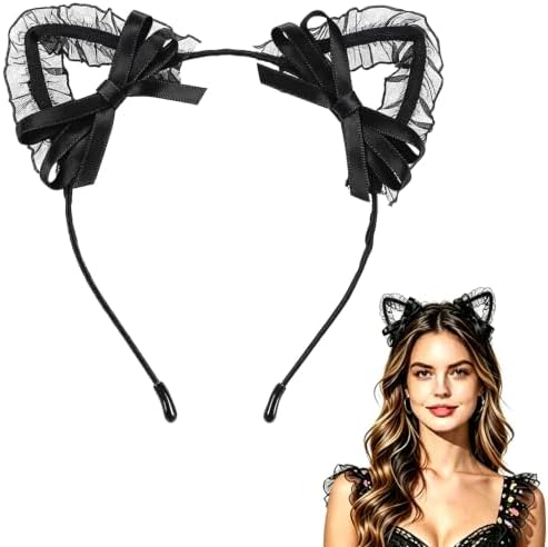 Cruslheep Black Lace Cat Ear Headband for Women