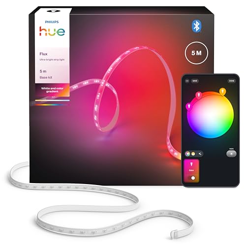 Striscia LED Hue Flux ultra-brillante, 5 m, 4.800 lm, colori e atmosfera vivaci, luce per interni flessibile, miscela colori Chromasync™, tagliabile, estensibile, riusabile, controllo voce/app