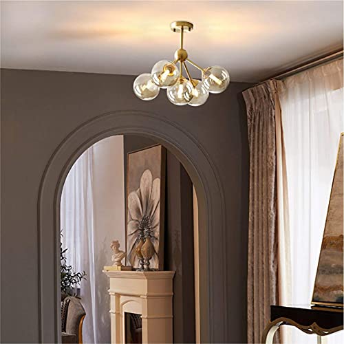Kco Lighting 5-Light Amber Glass Globe Chandelier Brush Gold Semi Flush Mount Ceiling Light Mid-Century Modern Close To Ceiling Light For Living Room Bedroom Foyer (5-Light) #TOP6