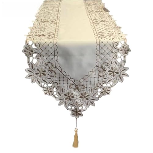 Mesa ovalada de encaje antipolvo para camino de 40 x 120 cm, 40 x 150 cm, encaje ovalado, adecuado para cocina y hogar. Características: hecha de poliéster de alta calidad (blanco, 40 x 120 cm)