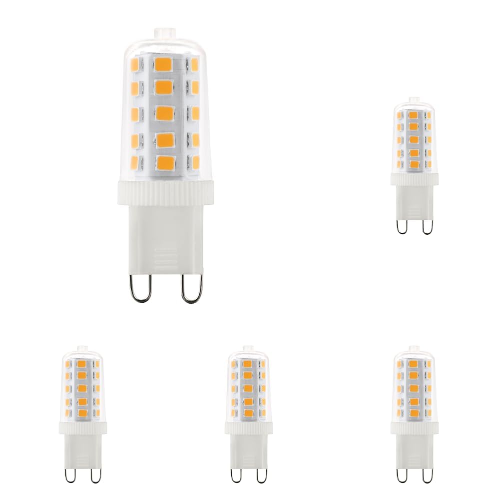 Eglo LED G9 regulable, lámpara con base pin, bombilla enchufable de 3 vatios (corresponde a 30 vatios), 320 lúmenes, iluminante de mazorca blanco cálido, 3000k, foco pin Ø 1,6 cm (Paquete de 5)