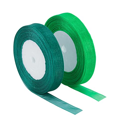 5/8 Inch Green Organza Ribbon For Gift Wrapping,100 Yard Craft Sheer Chiffon Ribbon For Gift Wrapping,Bouquet Wrapping,Wedding Decoration,All Crafting And Sewing #TOP2