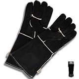 WAYU Limited. Guantes de Cuero Negro para Uso en Barbacoa, Horno, Parrilla, Chimenea u Otros. Resistente a Altas temperaturas. De Uso Profesional. Grill Gloves. Medidas 41 cm Largo, 19 cm Ancho.