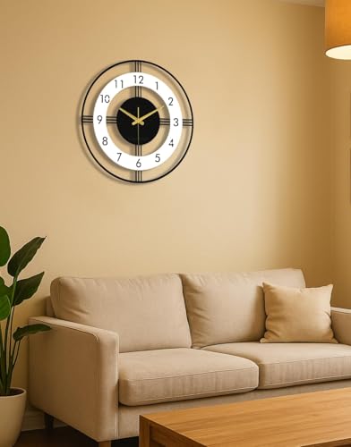 Image of Auromin Metal Wall Clock for Living Room | Designer Silent Analog Clock for Home, Kitchen, Hall, Office | Hanging Silent Wall Watch for Drawing Room | Home Decor Item for Wall Decoration