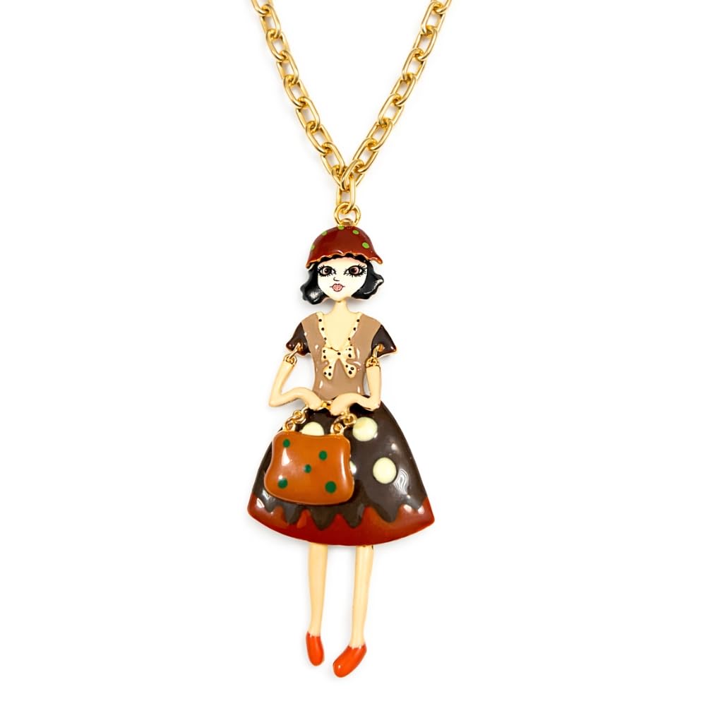 Collana Bambolina Donna in Bronzo Dorato con Smalti Colorati – Ciondolo Elegante e Originale – Gioiello Moda Idea Regalo per Lei