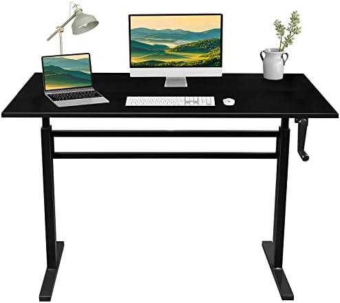 ERGO COMFY Manual Height Adjustable Standing Desk, 48 x 24 Inch Hand Crank Standing Desk with One-Piece Table Top, Sit Stand up Rising Desk, Home Office Computer Workstation, Black