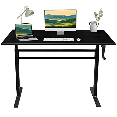 Ergo Comfy Manual Height Adjustable Standing Desk, 48 X 24 Inch Hand Crank Standing Desk With One-Piece Table Top, Sit Stand Up Rising Desk, Home Office Computer Workstation, Black #TOP2