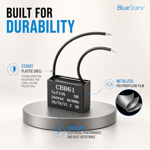 CBB61 Ceiling Fan Capacitor 2 Wire 5uf Compatible with 250VAC Fan Capacitor 50/60Hz CBB61-5 (1 Pack) by BlueStars - Image 3
