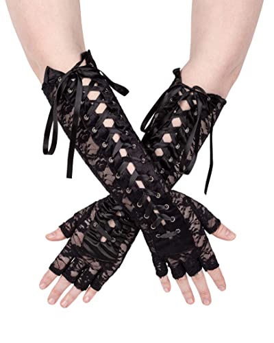 Pin Up Doll Sexy Lace Long Lace Up Fingerless Gloves #TOP3