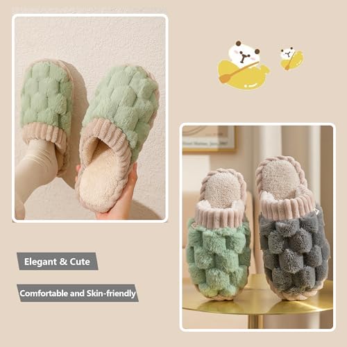 Women's Cotton Slippers with Waffle Weave Soft Thick Bottom Warm Indoor Plush House Footwear Kawaii Non-slip Home Floor Shoes3