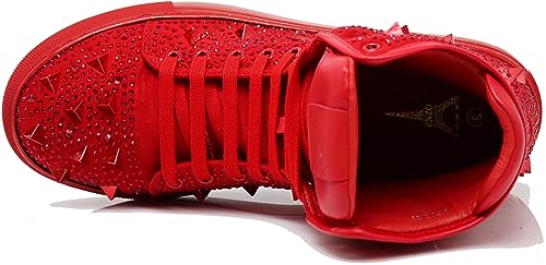 Image of Enzo Romeo Men's High Top Crystal Shimmer Rhinestone Blink Flat Spike Fashion Sneakers Shoes BUL2