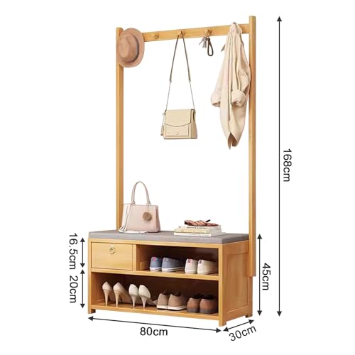 Porte-manteau d'entrée autoportant avec meuble chaussures rustique - 4