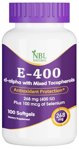 NBL Natural Vitamin E-400 Mixed Tocopherols & Selenium 100 softgel Supports Heart Skin Immune Health & Antioxidant Protection for men and women