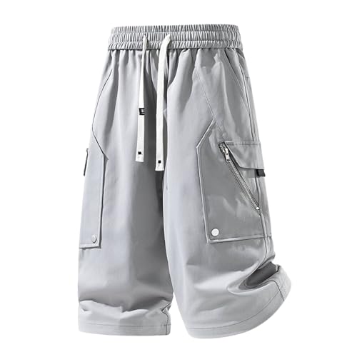 [Nishikiori] カーゴパンツ 七分丈 メンズ 夏服 ショート ハーフパンツ 大きいサイズ 登山 トレッキング作業着 スポーツ アウトドア 半ズボン ウエストゴム シンプル オシャレ 通気速乾 快適 涼しい 涼感 薄手 カジュアル クロップドパンツlight grey-L（Amazon）