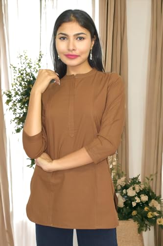 Image of JAIPUR HAND BLOCK Women's Pintuck Plain Short Cotton Kurti|Top STYLE-S91