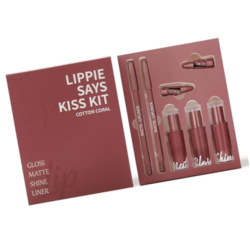 Coloración de labios persistente con lápiz labial líquido mate + brillo de labios + delineador de labios Plumping Gloss Liner 5 en 1 juego de pintalabios líquido