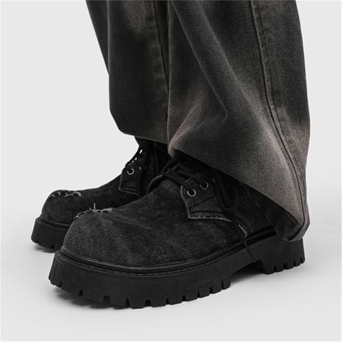 Men's Denim Lace Up Platform Chunky Heel Oxford Shoes Classic Retro Round Toe Non Slip Lug Sole Thick Protection Stylish Formal Derby for Wedding Business Dress Office Commuting Leisure Daily4