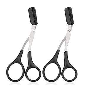 MOMED Eyebrow Scissors with Comb, Professional Precision Trimmer, Non Slip Finger Grips Trimming Hair Removal Beauty Accessories for Men Women, Black (2Pieces)