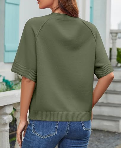 Image of ZDC Women's Short Sleeve Sweaters 2026 Fall Lightweight Loose Fit Knit Pullover Tops