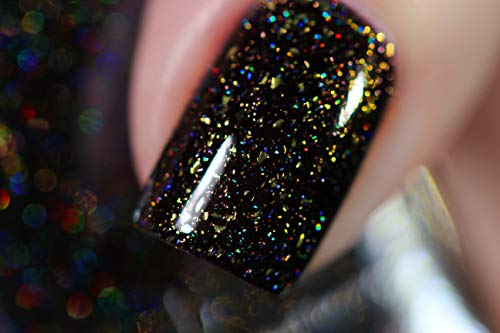 Image of ILNP Silhouette - Rich Black Gold Flake Holographic Nail Polish