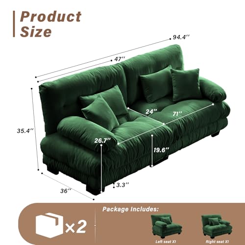 Image of SoarFlash Modern Living Room Velvet Recliner Sofa, Loveseat Sofa for Apartment, Solid Wood Frame, Easy to Install (94.4 inch,Green)